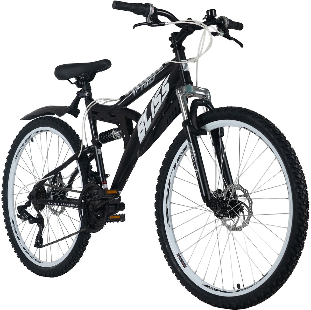 WYLD Fully Mountainbike 26" Bliss – Zwart/Wit – 21 versnellingen – Framemaat 47 cm Fiets kopen online