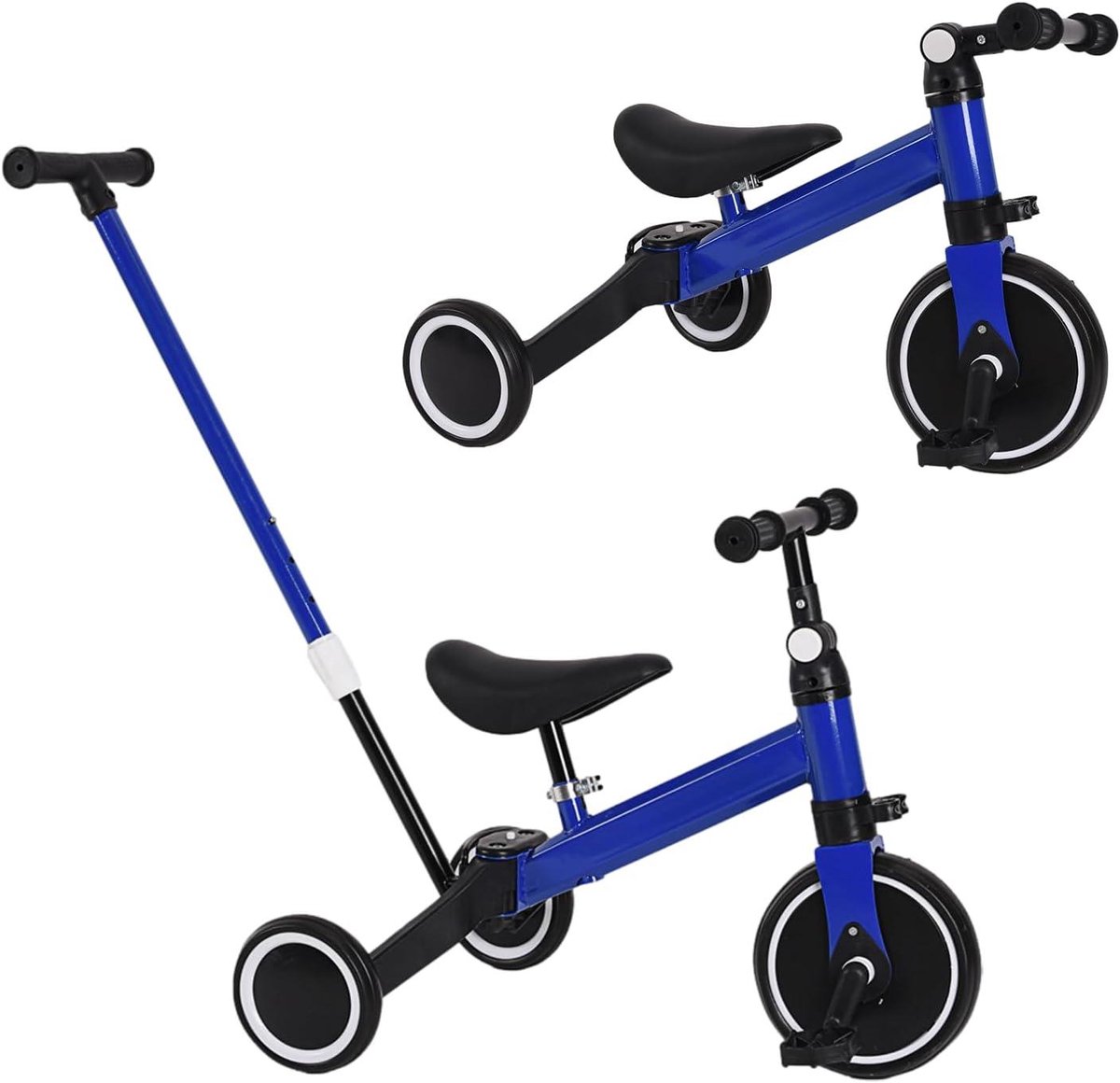 3-in-1 Driewieler - Loopfiets Kinderfiets - Buiten Spelen - Meegroeiend Design - 1-4 Jaar - Blauw-Zwart Driewieler kopen online