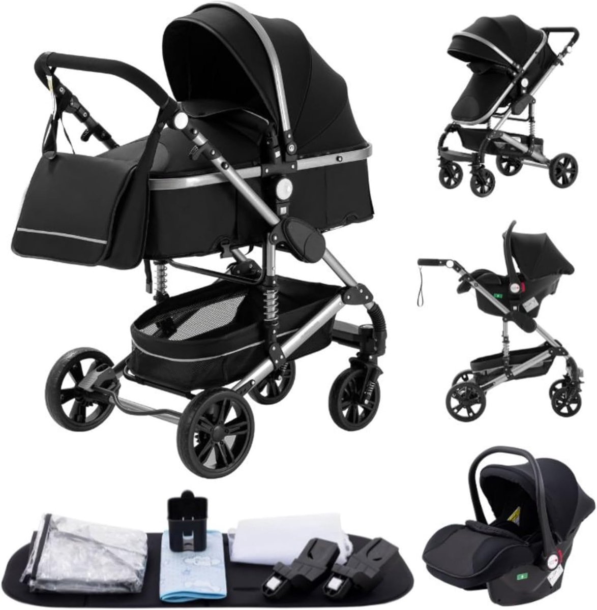 3-in-1 Kinderwagen - Combinatie Kinderwagen - Veilig Vervoer - Dubbele Schokdemping - 60 x 40 x 105 cm - Zwart Driewieler kopen online
