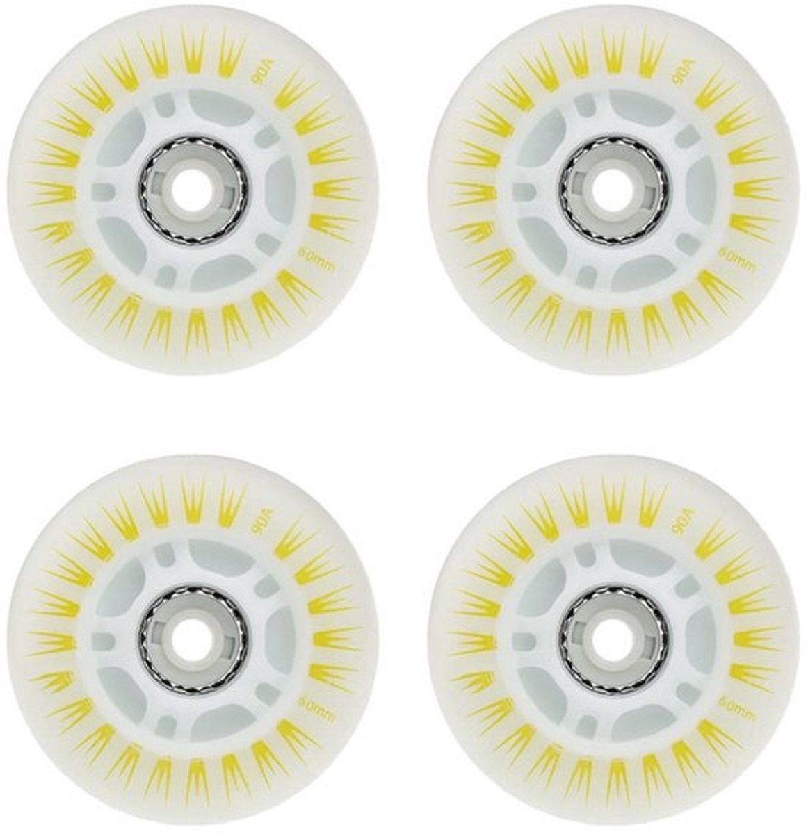4 inline rolschaatswielen met led licht 60mm geel