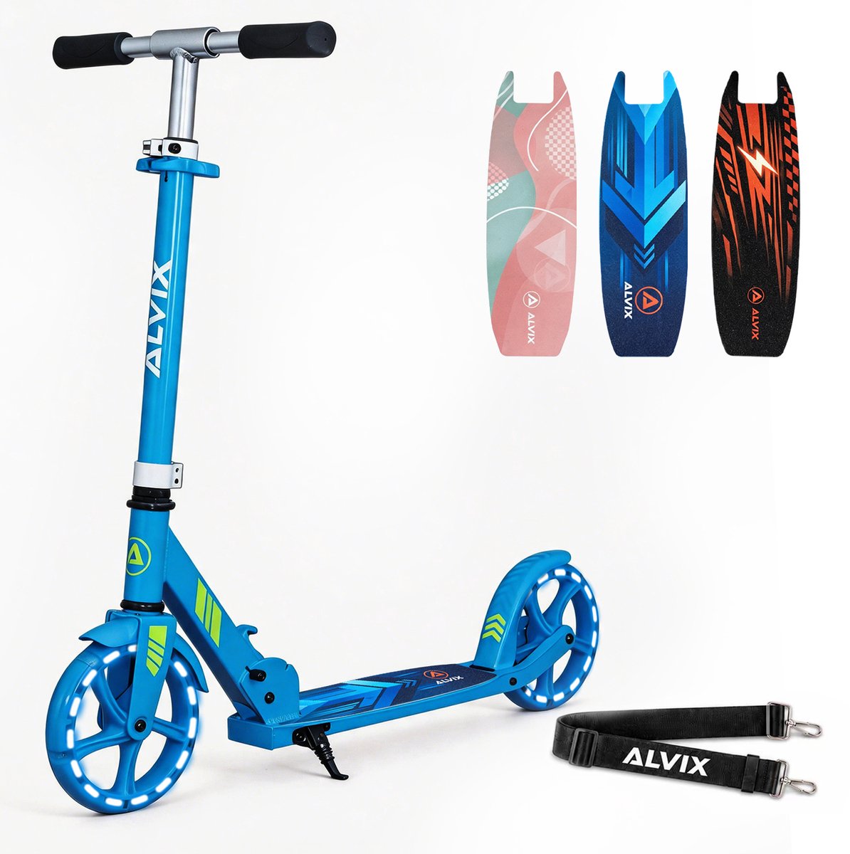 ALVIX Kinderstep blauw, opvouwbare step voor kinderen met 200 mm LED-wielen, draagriem, in hoogte verstelbaar stuur, breed deck, vanaf 6 jaar, tot 100 kg Step kopen online