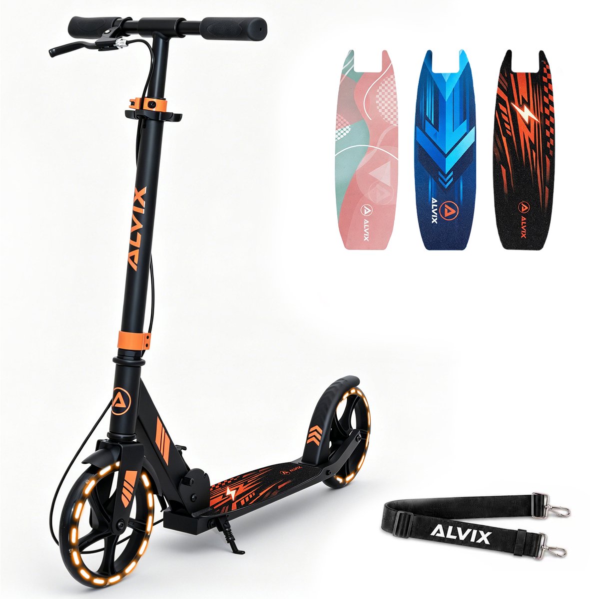ALVIX Kinderstep met handrem & LED wielen, in hoogte verstelbaar, opvouwbare kickstep met draagriem, 200 mm wielen, breed deck, tot 100 kg Step kopen online