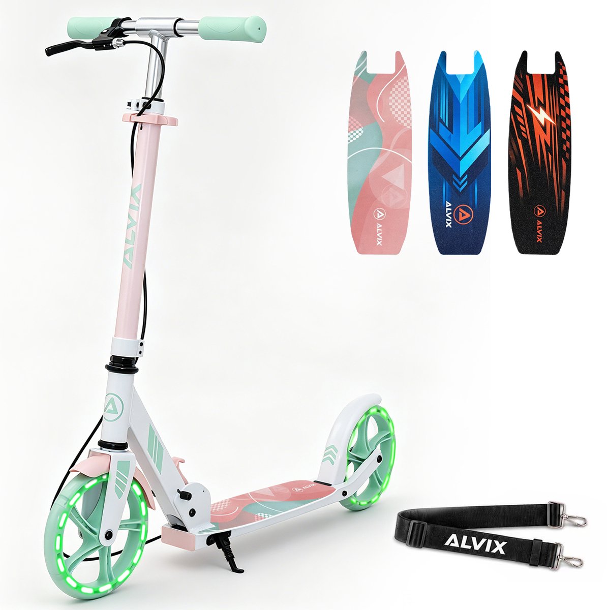 ALVIX Kinderstep roze met handrem en LED-wielen, opvouwbare step voor kinderen vanaf 6 jaar, 200 mm wielen, verstelbaar stuur, draagriem, breed deck, tot 100 kg Step kopen online
