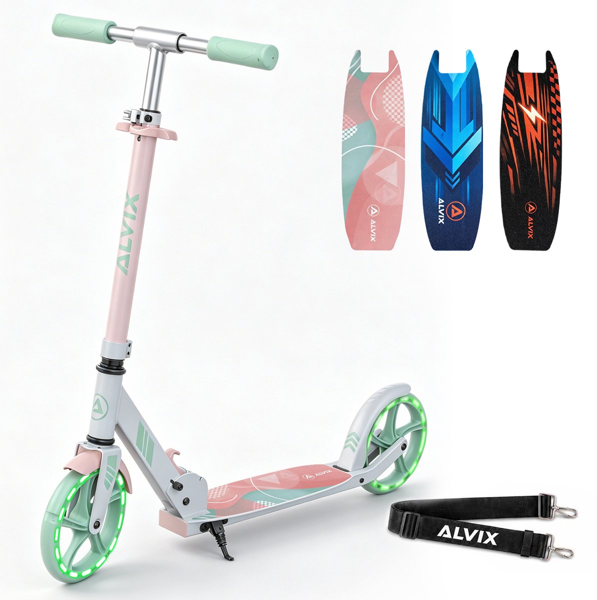 ALVIX Kinderstep roze, opvouwbare step voor kinderen met 200 mm LED-wielen, draagriem, in hoogte verstelbaar stuur, breed deck, vanaf 6 jaar, tot 100 kg Step kopen online