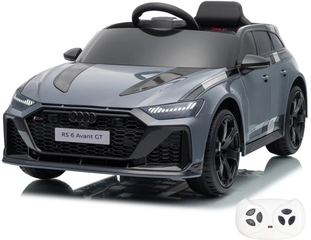 audi rs6 gt elektrische kinderauto 12v 1 tot 6 jaar limited edition accuvoertuig met afstandsbediening eva wielen 3 puntsgordel kindervoertuig met werkende deuren mp3 speler grijs