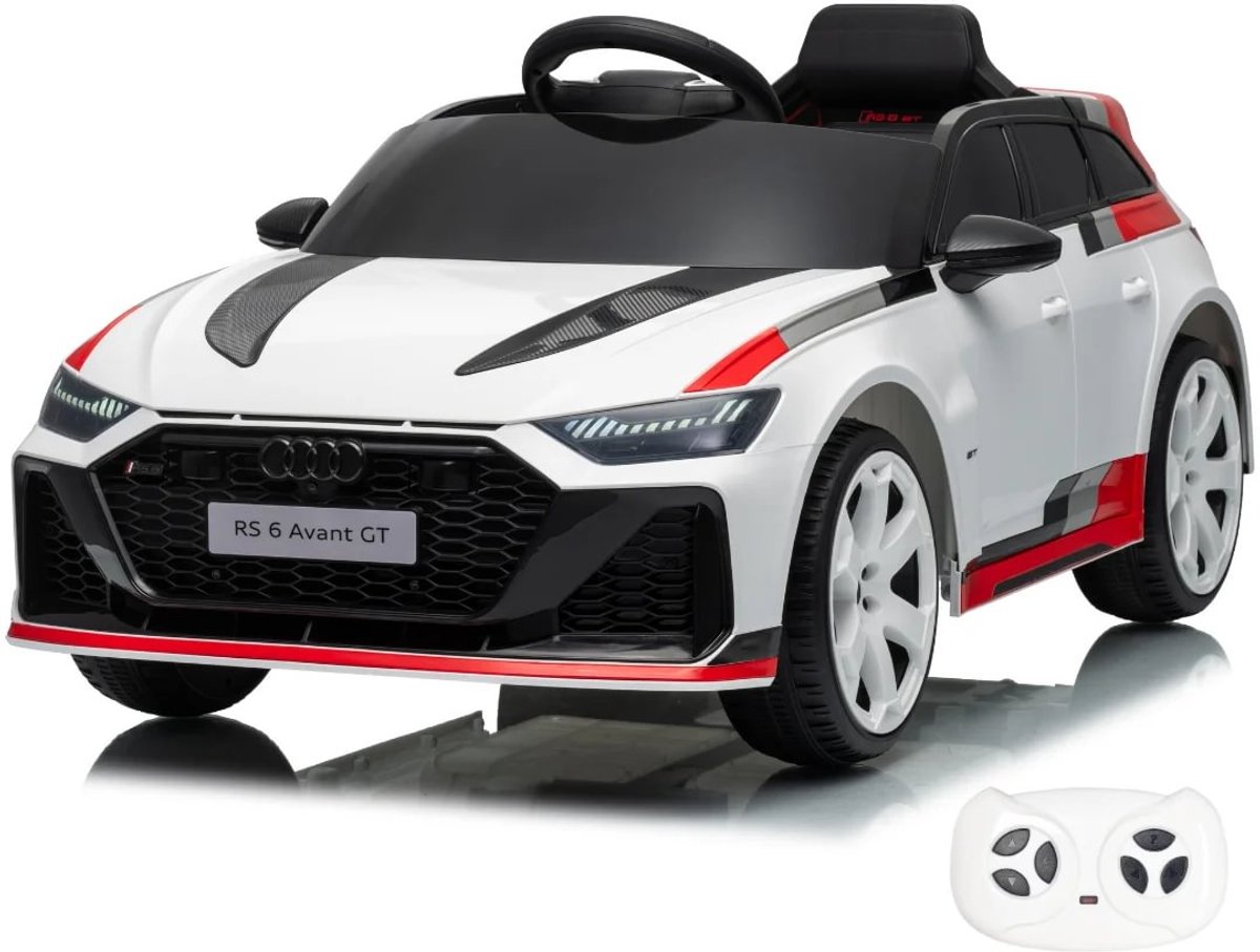 audi rs6 gt elektrische kinderauto 12v 1 tot 6 jaar limited edition accuvoertuig met afstandsbediening eva wielen 3 puntsgordel kindervoertuig met werkende deuren mp3 speler wit