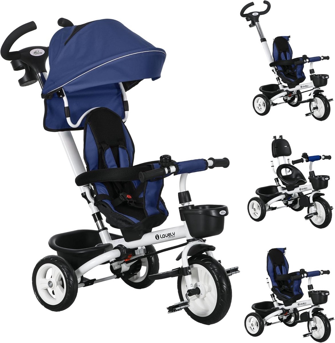 baby driewieler kinderwagen fiets buiten spelen 6 in 1 multifunctioneel 112 x 50 x 104 cm donkerblauw