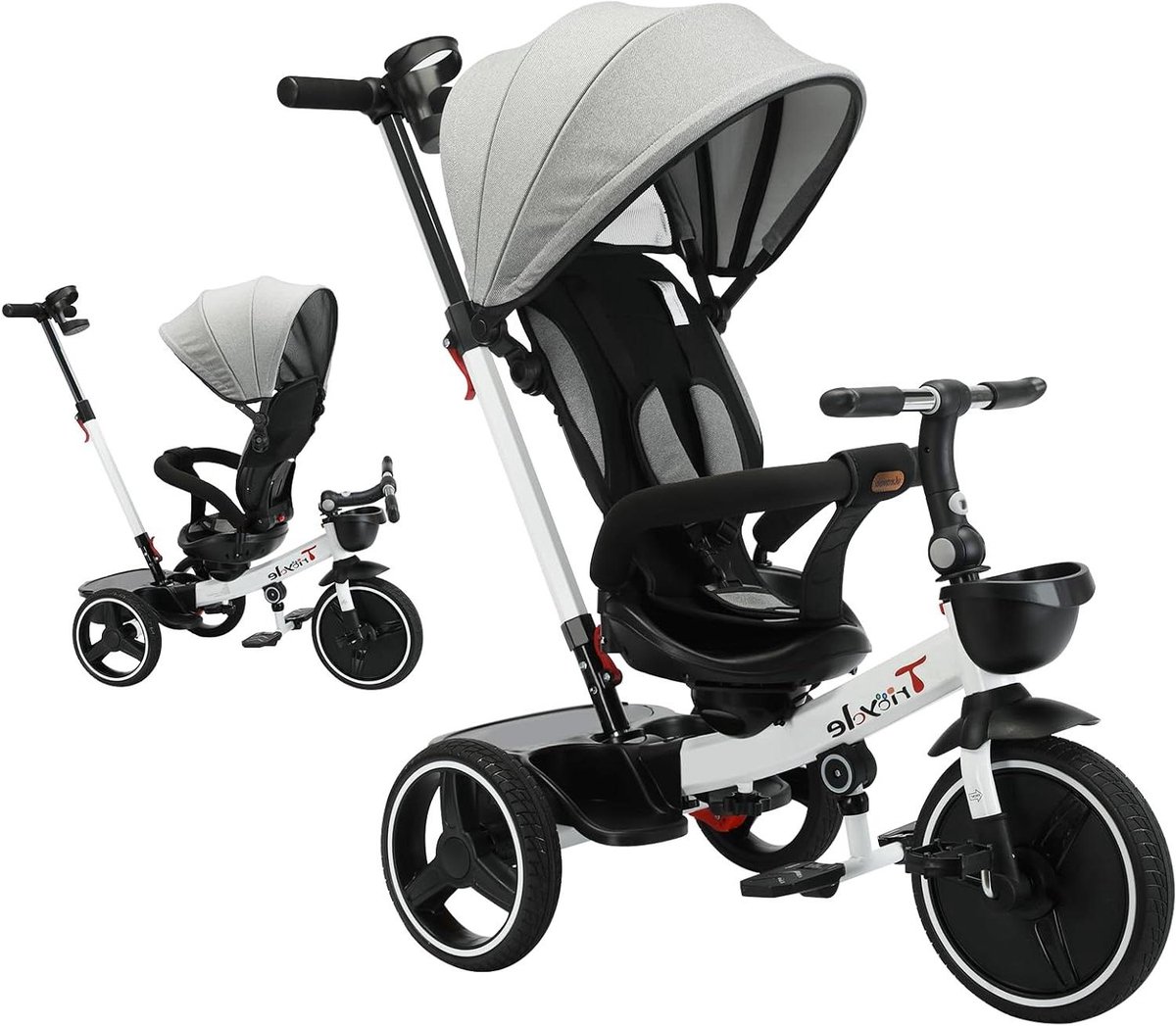 baby driewieler kinderwagen fiets buiten spelen 6 in 1 veelzijdig 95x90x60cm wit zwart