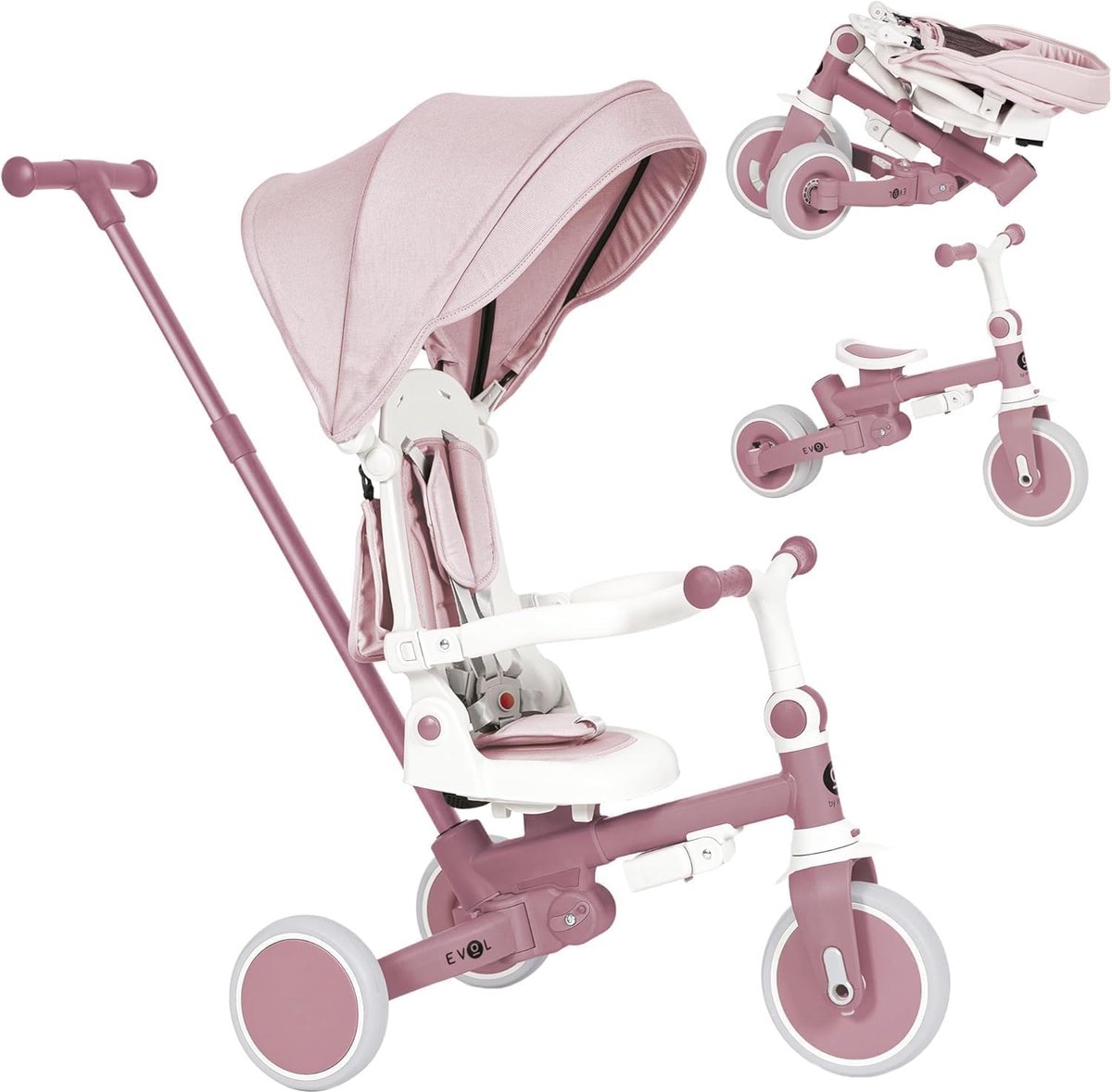 Babydriewieler Evolutie - Kinderfiets 5-in-1 - Motoriek Ontwikkeling - Aanpasbaar aan groei - 90 x 45 x 90 cm - Roze Driewieler kopen online