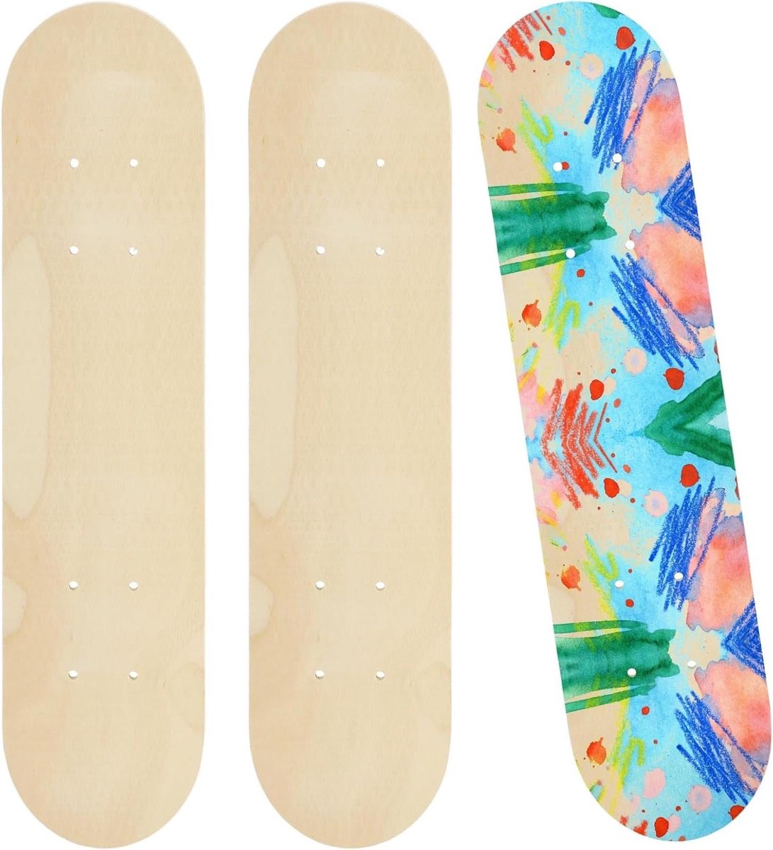 Blanco Skateboard Dekken - Houten Kunstborden - Doe-het-zelf Kunst - Voorgeboorde Gaten - 3 stuks 60x15 cm - Houtkleur Skateonderdeel kopen online