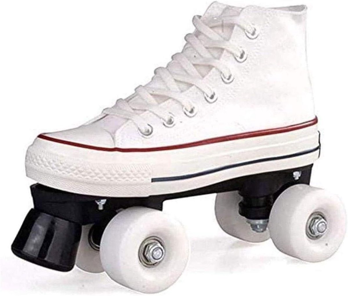 canvas rolschaatsen dubbele rijschaatsen beginners leren elastische pu wielen maat 35 wit