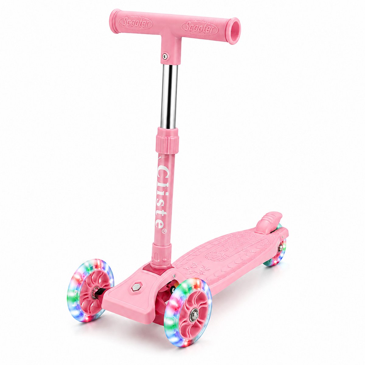 Cliste Kinderstep - 3 wielen Step - Speelgoed voor kinderen van 3+ - tot 50kg - LED verlichting in de wielen - hoogte verstelbaar 65-70-75-80 cm - Roze Step kopen online