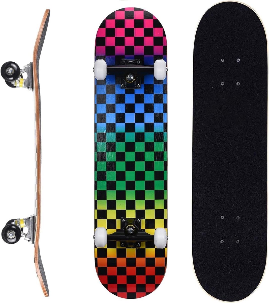 compleet skateboard beginners board outdoor cruisen double kick ontwerp 70 x 20 cm regenboog check