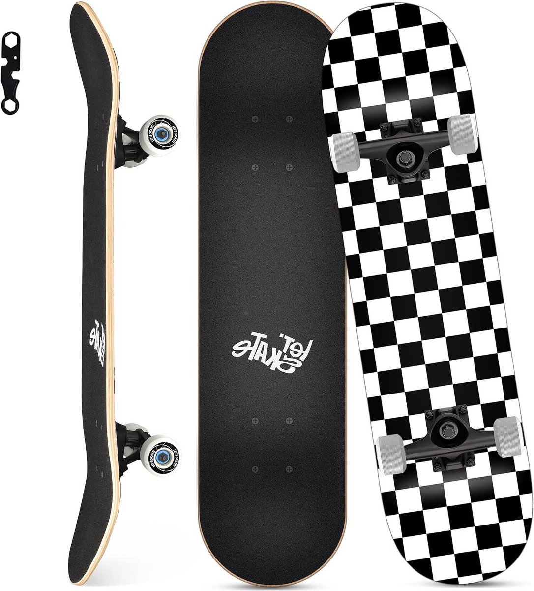 Compleet Skateboard - Beginners Board - Trucs Leren - 7 Lagen Esdoornhout - 787 cm - Zwart Skateonderdeel kopen online