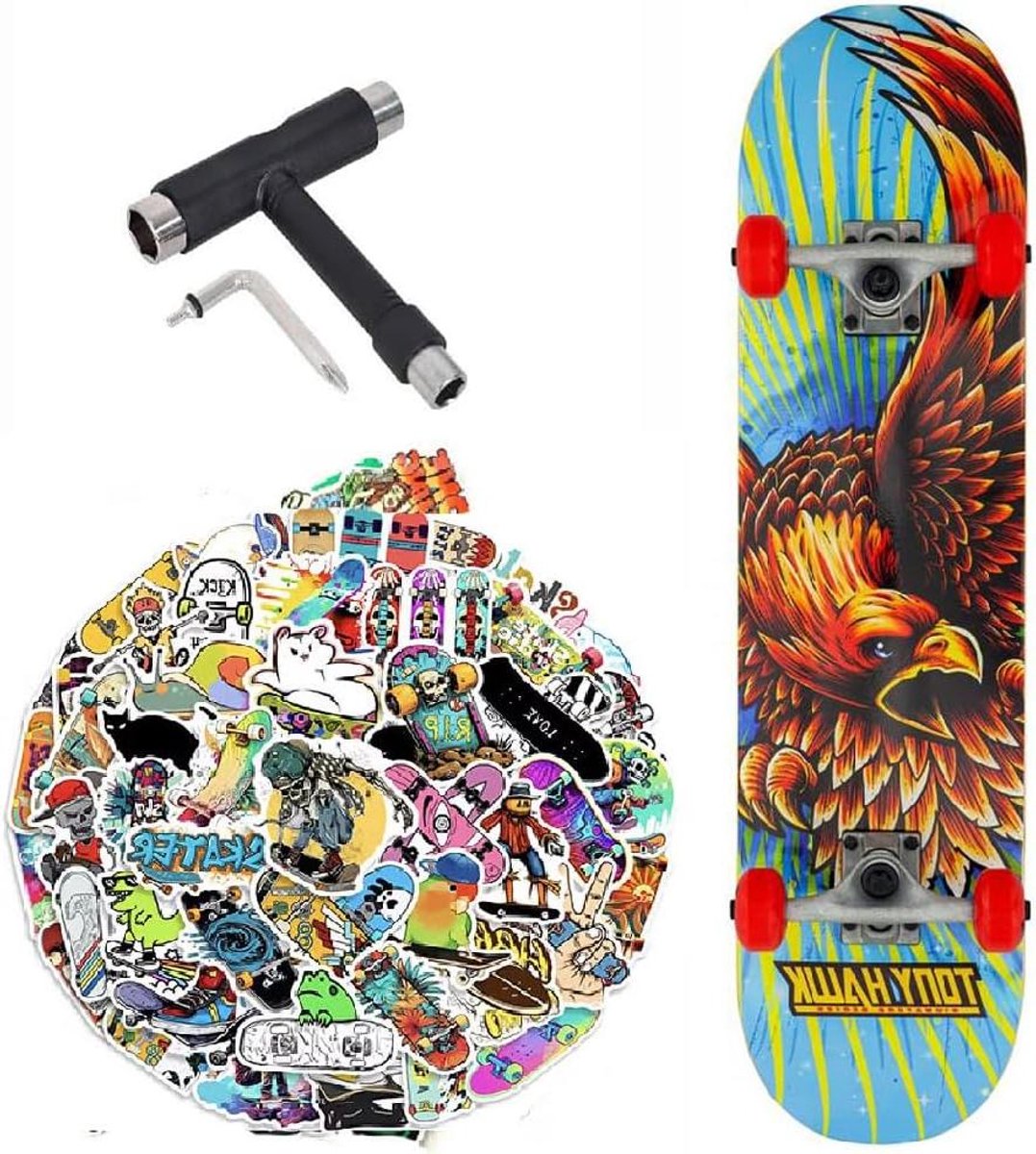 Compleet Skateboard - Beginnersboard Skate - Straat Skaten - 7 Lagen Esdoorn Deck - 7.75 inch - Golden Hawk Skateonderdeel kopen online