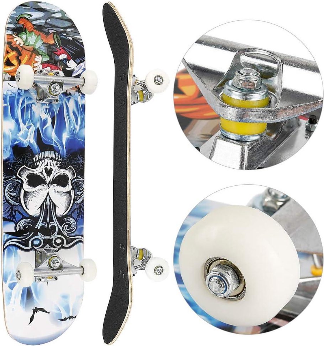 Compleet Skateboard - Beginnersboard - Straat cruisen - 7 lagen esdoorn - 79 cm - Schedelpatroon Skateonderdeel kopen online