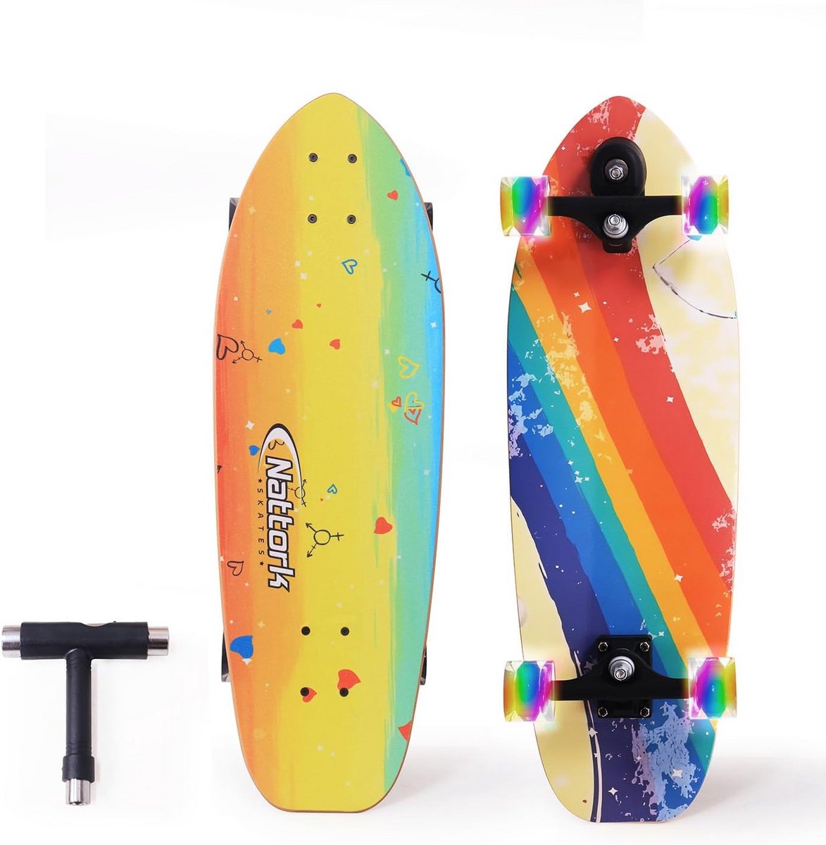Compleet Skateboard - Cruiser Board - Beginners Leren - Dubbele Kicktail - 29 x 8 inch - Regenboog Skateonderdeel kopen online