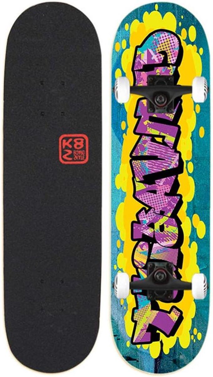 Compleet Skateboard - Pro Board - Trucs Leren - Dubbel Kick Design - 31 x 8 inch - Zwart Skateonderdeel kopen online