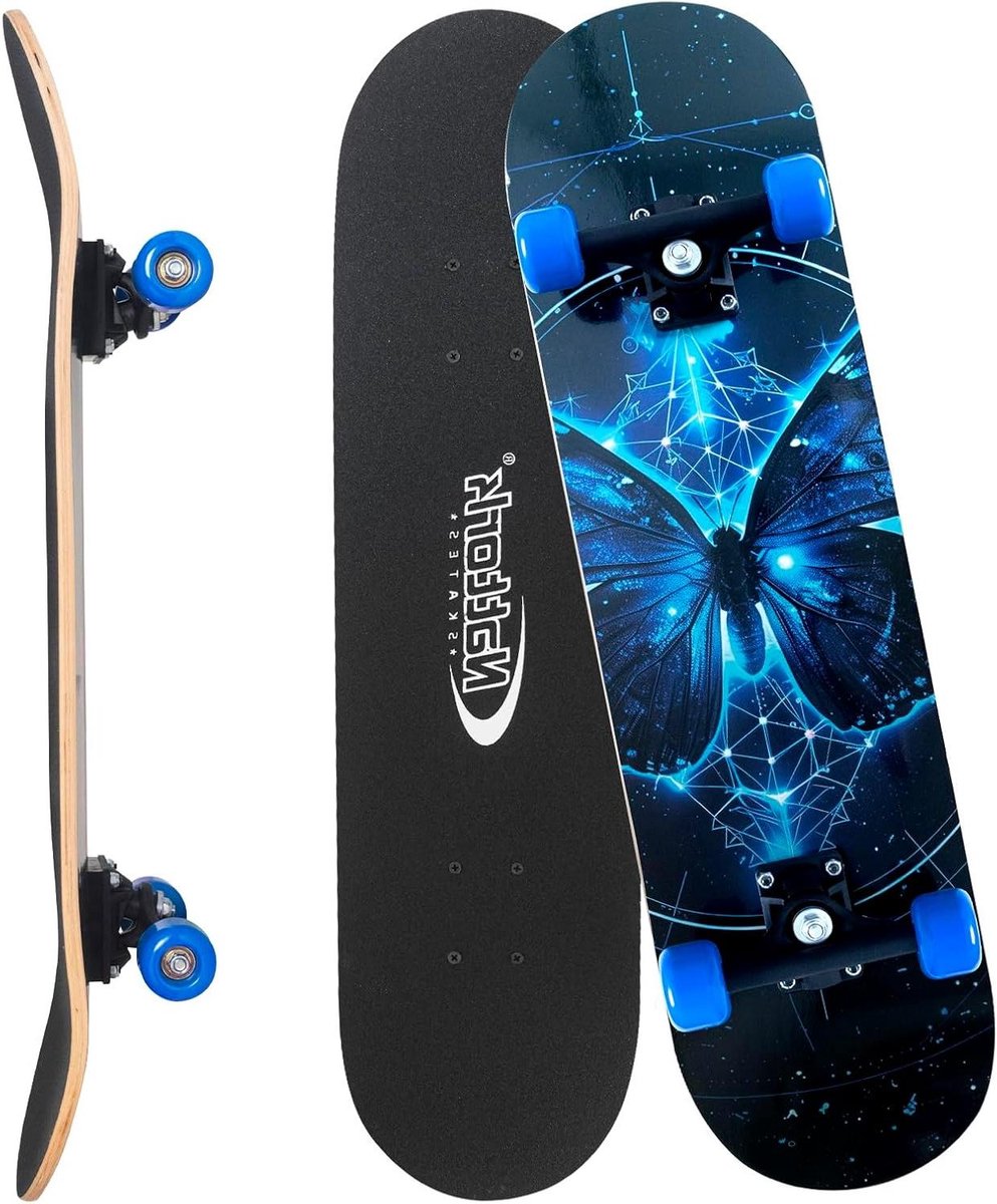 compleet skateboard trickboard cruisingboard street tricks 9 lagen esdoornhout 80 x 20 5 cm vlinder