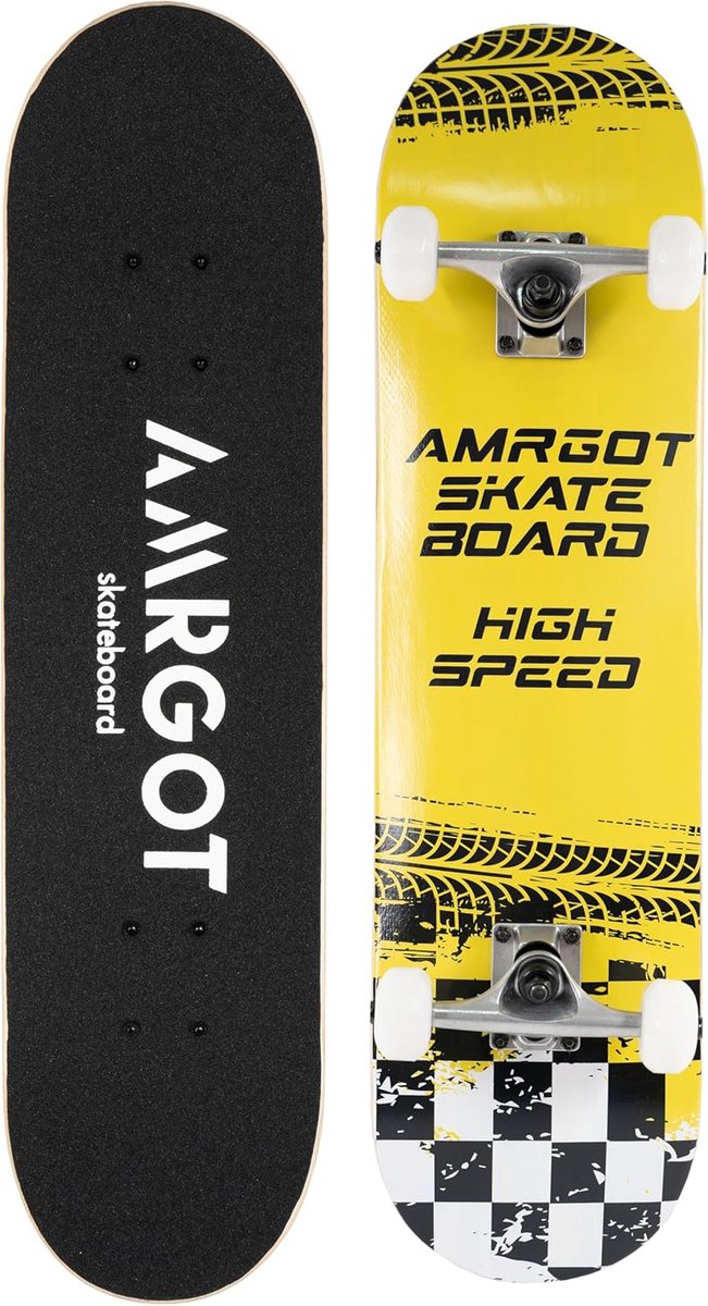 Compleet Skateboard - Trickboard - Skatetrucs Leren - 7 Lagen Esdoorn - 31 x 8 Inch - Geel Skateonderdeel kopen online