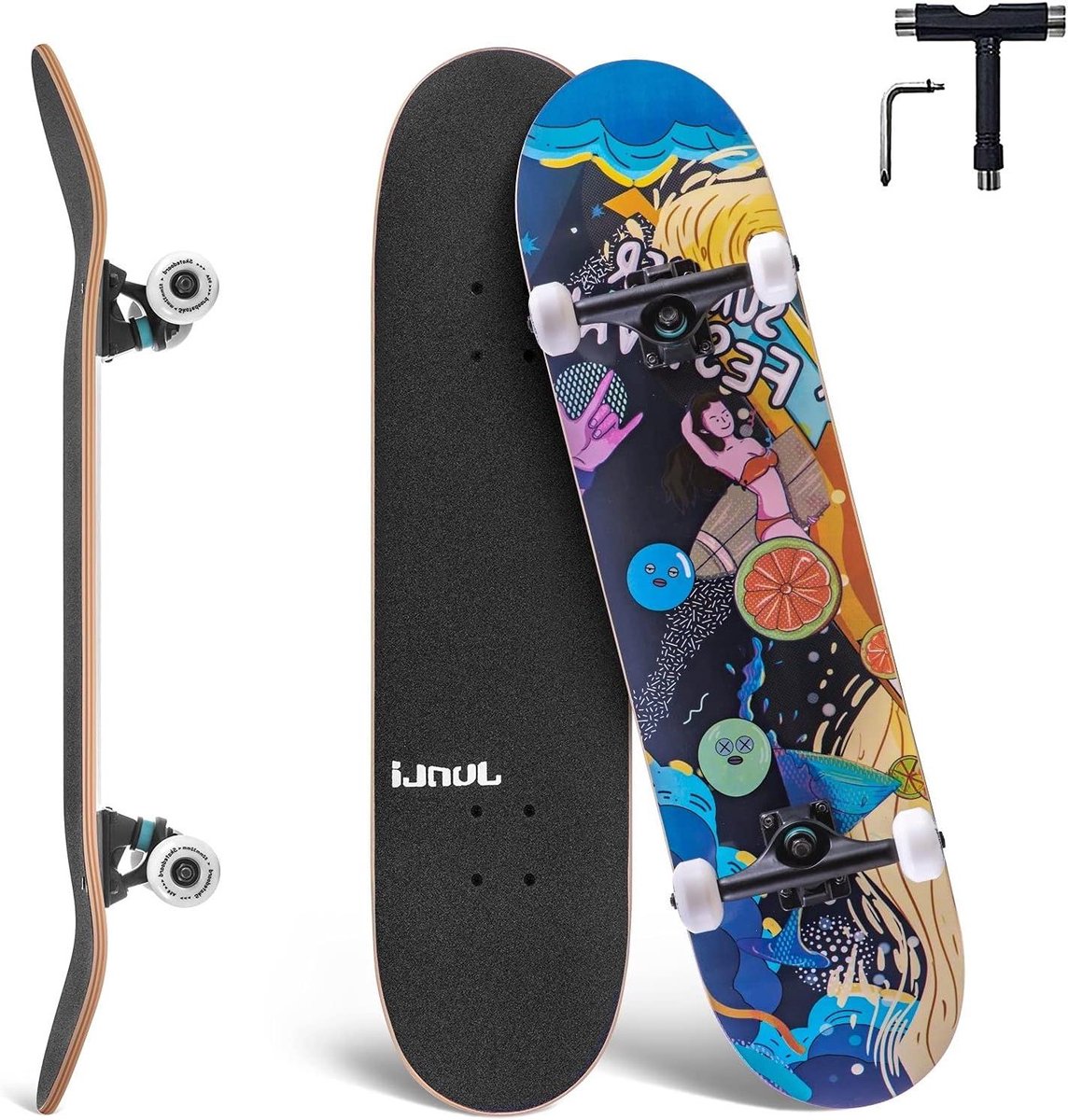 Compleet Skateboard - Tricks Board - Beginners Leren - 7 Laags Esdoorn Dek - 32 Inch Lang - Cartoon Print Skateonderdeel kopen online