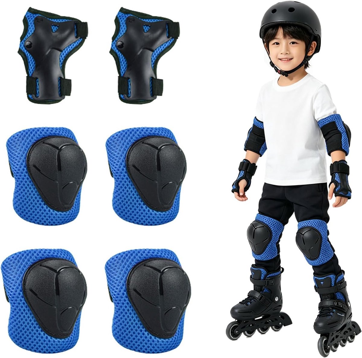 complete skate beschermingsset met knie elleboog en polsbeschermers voor inline skaten skateboards en scooters verstelbare en comfortabele bescherming in blauw