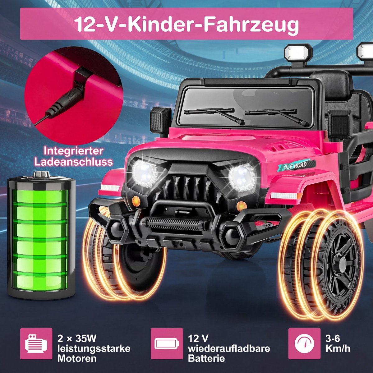 COSTWAY 12 V elektrische auto voor kinderen, elektrische kinderauto met 2,4 G afstandsbediening, ledverlichting, muziek en claxon, 3-6 km/u, elektrische auto voor kinderen vanaf 3 jaar (roze) Speelgoedaccuvoertuig kopen online