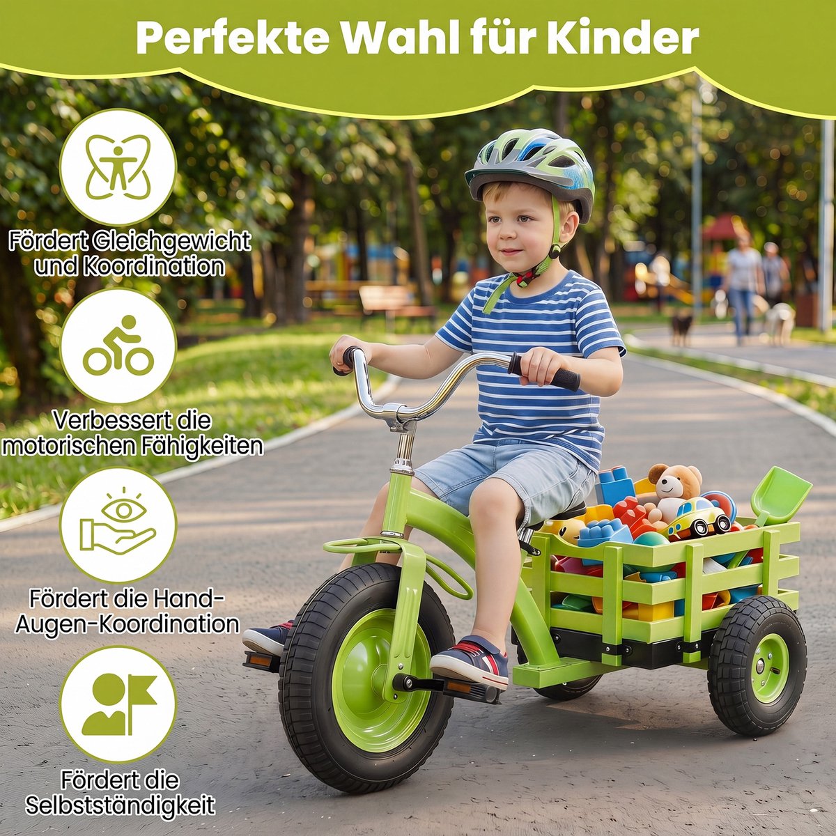 COSTWAY Kinder Driewieler, Loopfiets met aanhanger, verstelbare zitting & stuur (Groen) Driewieler kopen online