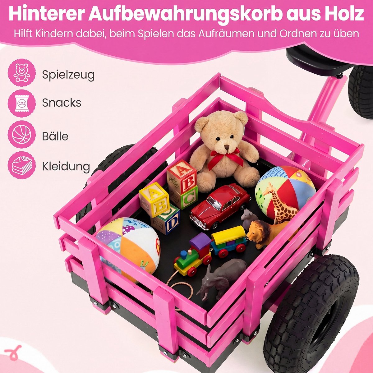 COSTWAY Kinderdriewieler, loopfiets met aanhanger, verstelbaar zadel & stuur (Roze) Driewieler kopen online