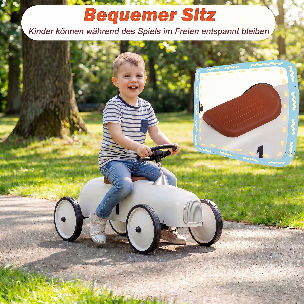 COSTWAY Rijauto van metaal voor kinderen vanaf 1 jaar (Wit) | draagbare autostoel met stuurbegrenzing, comfortabele zitting, antislipwielen, indoor/outdoor kinderauto voor jongens/meisjes Loopfiets kopen online