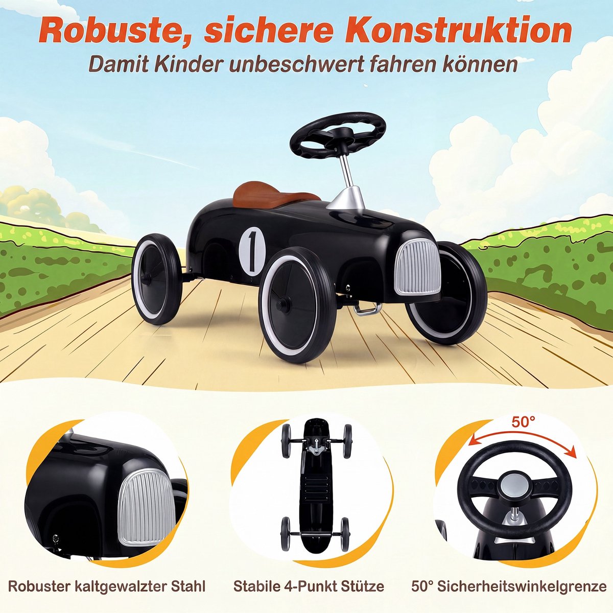 costway rijauto van metaal voor kinderen vanaf 1 jaar zwart draagbaar rijvoertuig met stuurbegrenzing comfortabele zit antislipwielen indoor outdoor kinderauto voor jongens meisjes