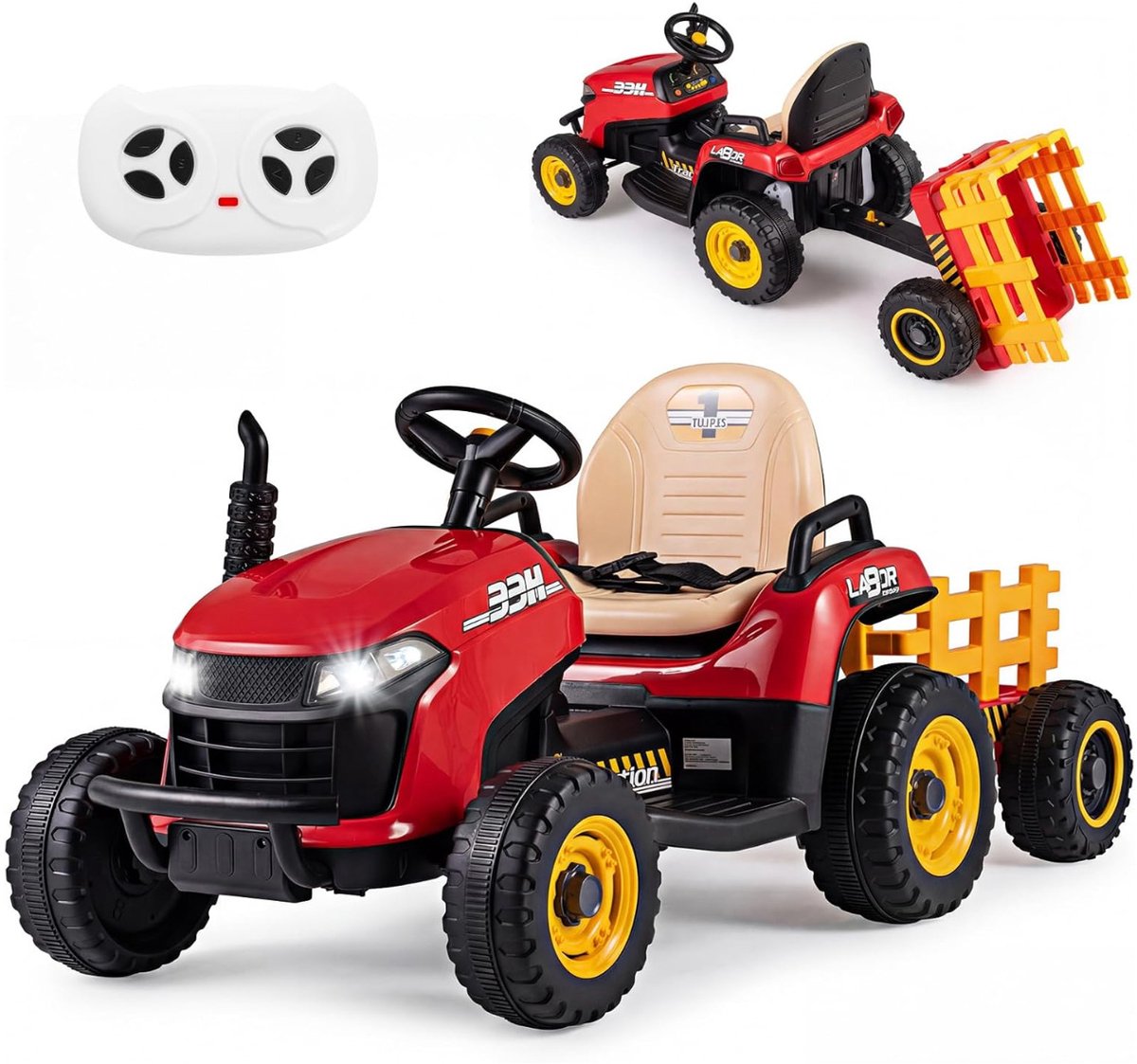 costway tractor voor kinderen 24v elektrische trekker tractor met afstandsbediening muziek en toeter