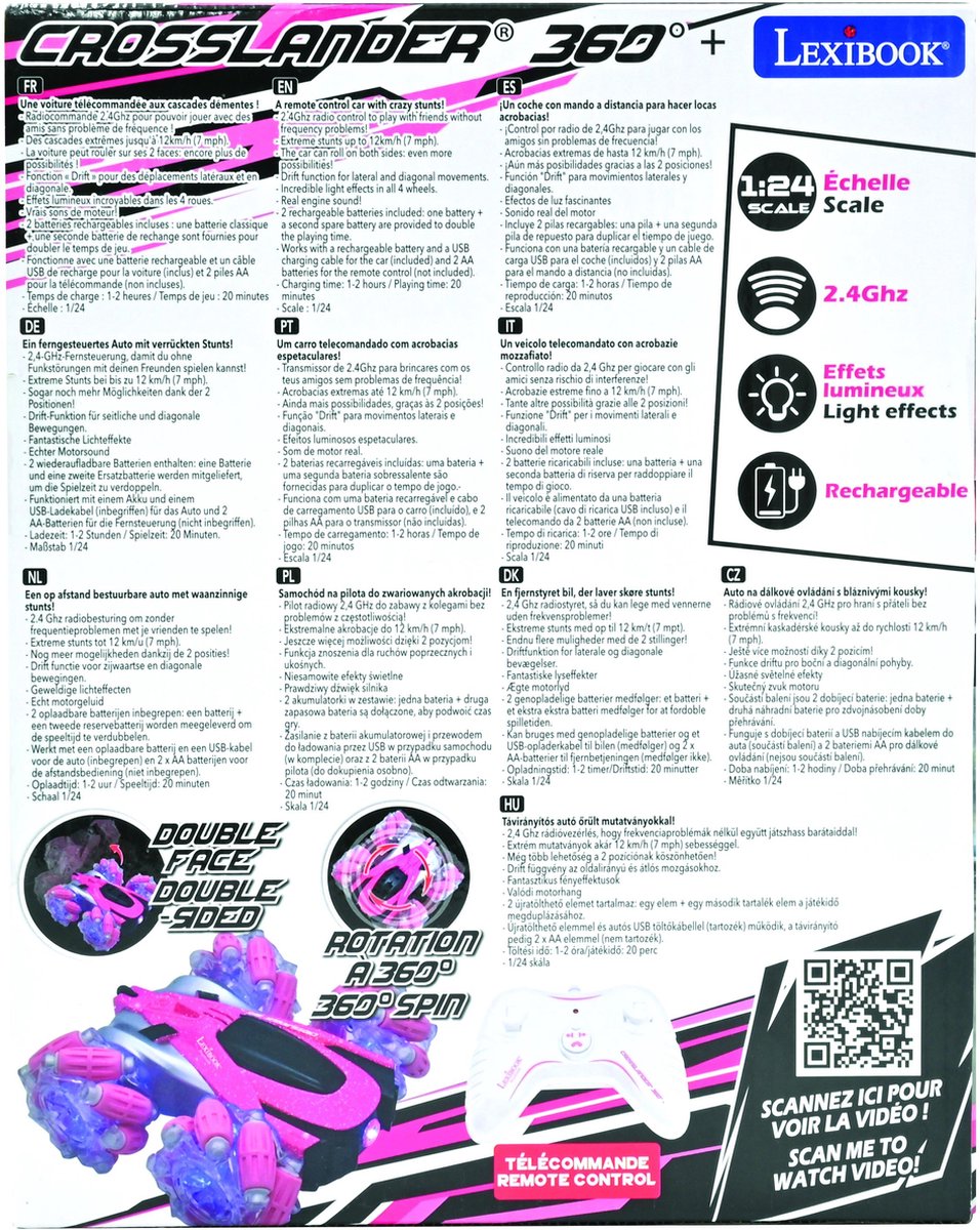 crosslander 360 oplaadbare en programmable radio controlled stunt pink car met verlichting