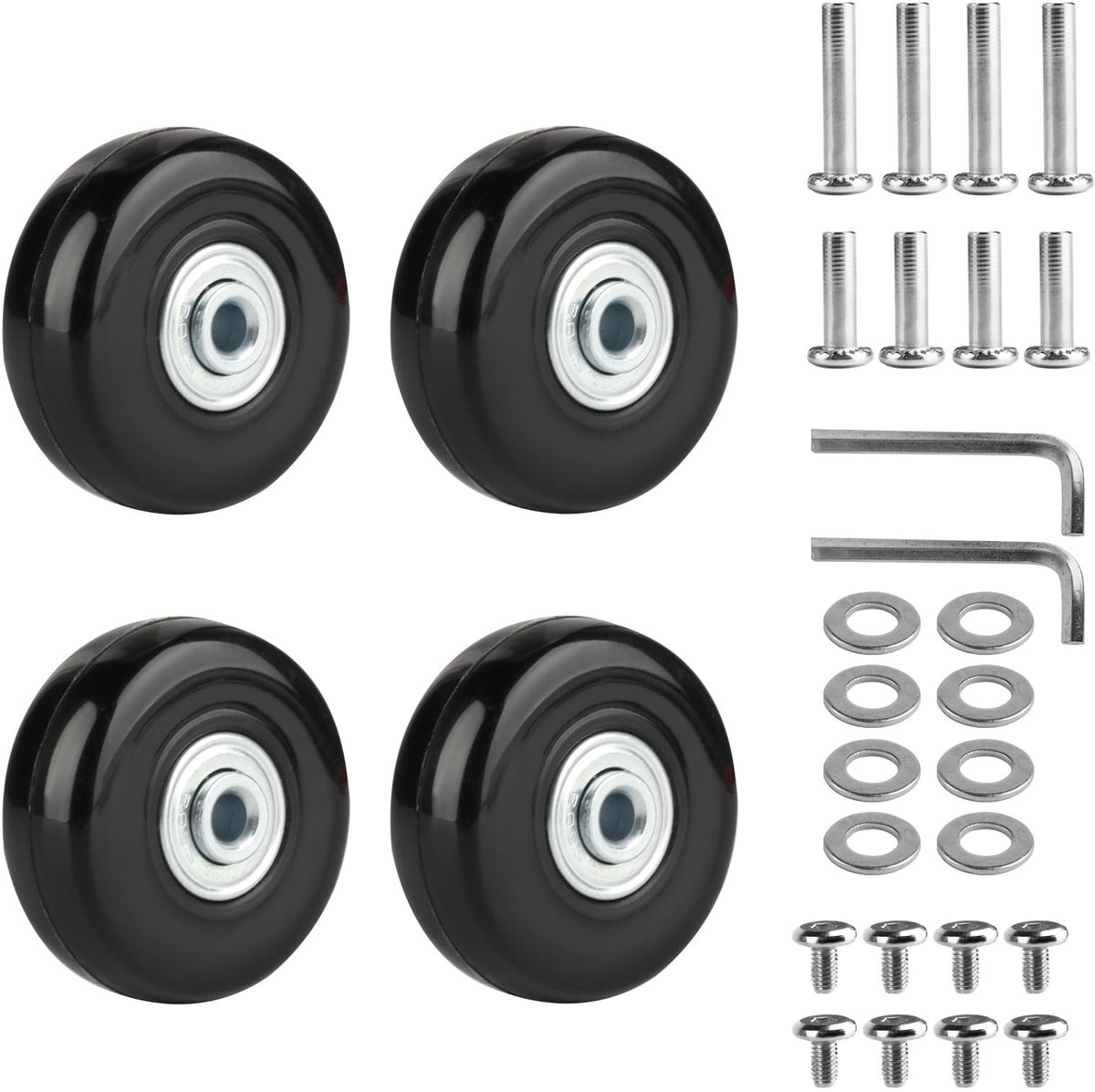 Dailygoods- Kofferwielen Vervangset - 4 Stuks - 45 x 17 mm - Rubber/roestvrij staal - Eenvoudige installatie - Duurzaam en slijtvast - Bagagewielen Skateonderdeel kopen online