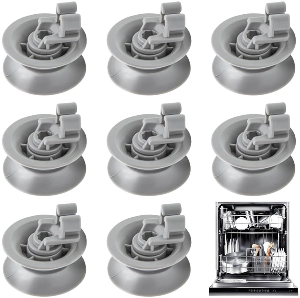 Dailygoods- Vaatwasserwielen 30 mm - 8 Stuks - Bovenkorf Rollen - Vaatwasser Reserveonderdelen - Robuuste Kunststof - Eenvoudige Installatie - Mandwielen Skateonderdeel kopen online