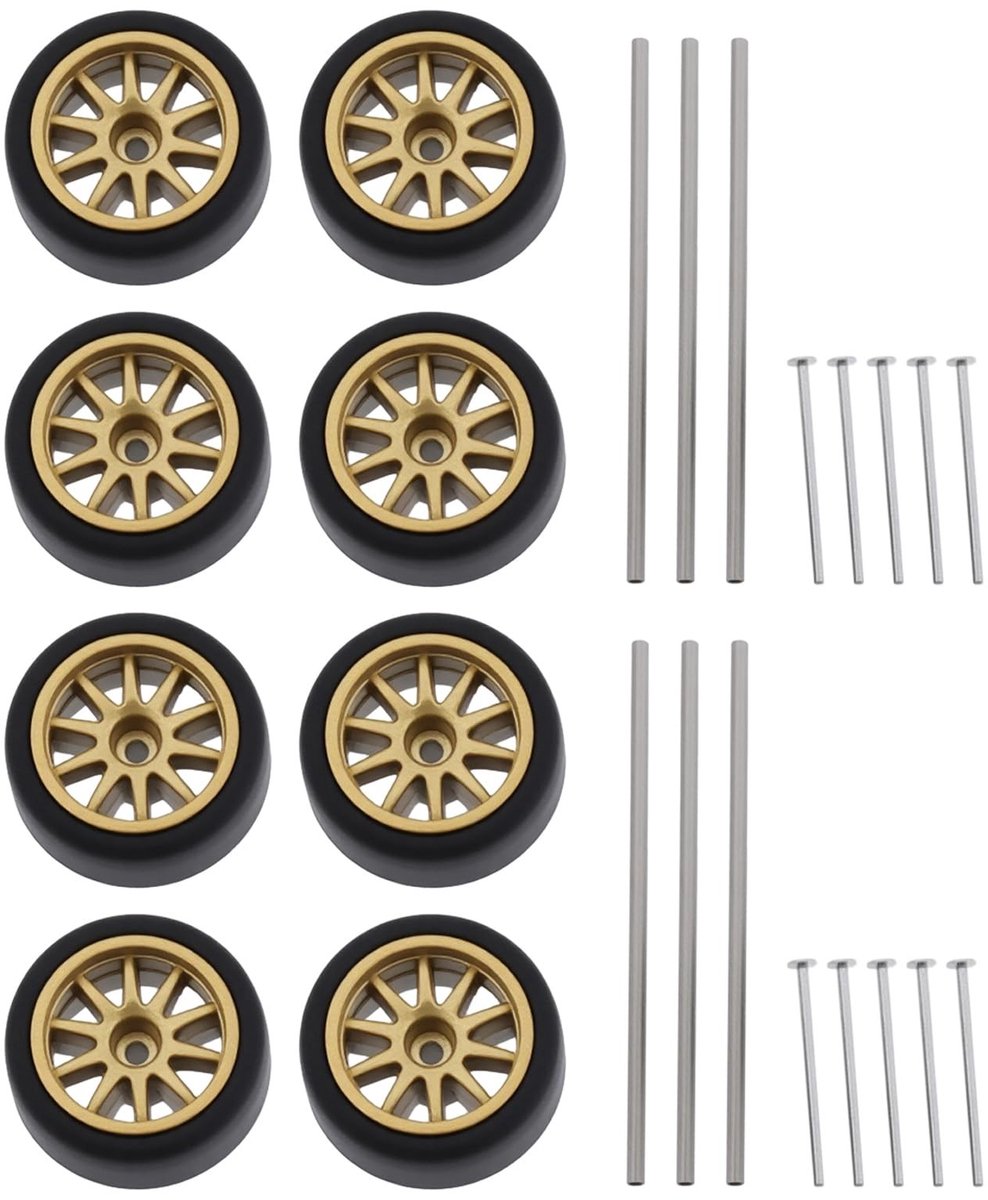 Dailygoody - HO Scale Gouden Wielen - 2 Set - Inclusief Banden en Assen - Geschikt voor Aurora T-Jet RRR Modelauto's - Perfect voor Modelbouw - Modela... Buitenspeelvoertuigaccessoire kopen online