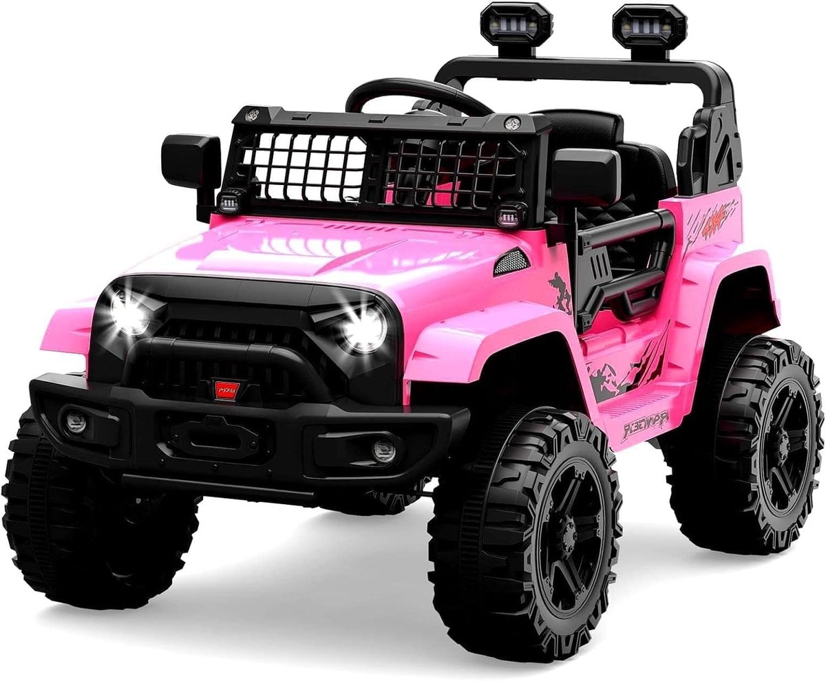 Danky Auto - Elektrische Kinderauto 12V - Roze - Vering & LED - Bluetooth - 2 Snelheden - 3-8j Speelgoedaccuvoertuig kopen online