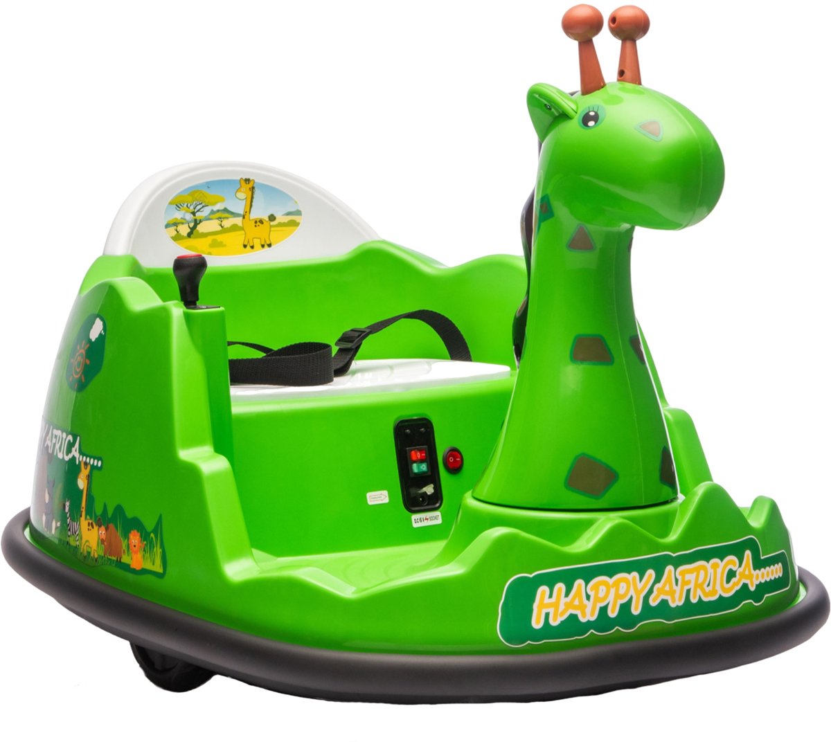 Danky Botsauto - Elektrische Botsauto 6V - Groen - Giraffe Design - 360° Rotatie - Bluetooth & LED - 2-5j - Max 30kg Speelgoedaccuvoertuig kopen online