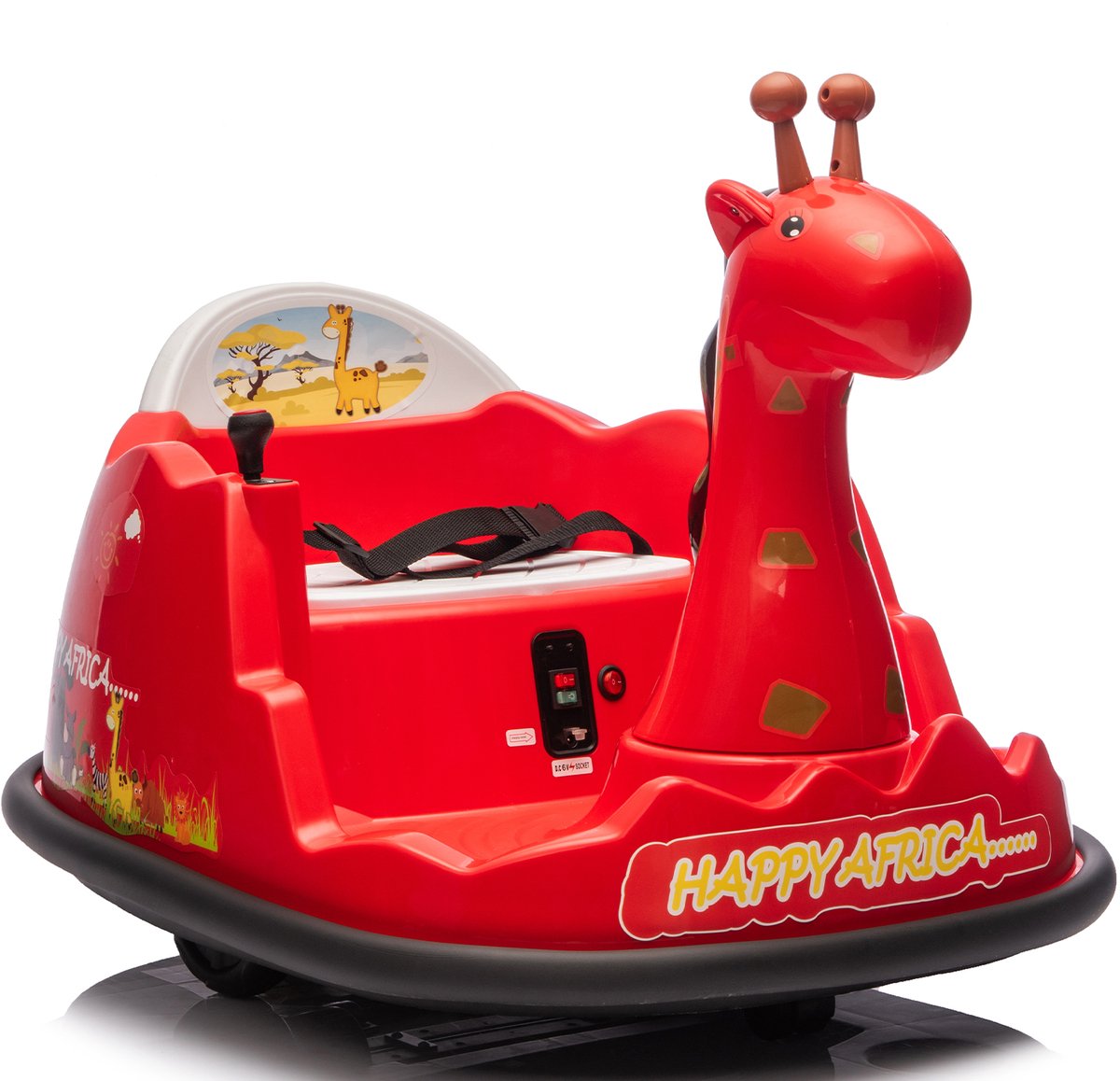 Danky Botsauto - Elektrische Botsauto 6V - Rood - Giraffe Design - 360° Rotatie - Bluetooth & LED - 2-5j - Max 30kg Speelgoedaccuvoertuig kopen online