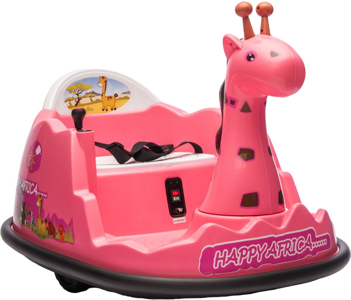 Danky Botsauto - Elektrische Botsauto 6V - Roze - Giraffe Design - 360° Rotatie - Bluetooth & LED - 2-5j - Max 30kg Speelgoedaccuvoertuig kopen online