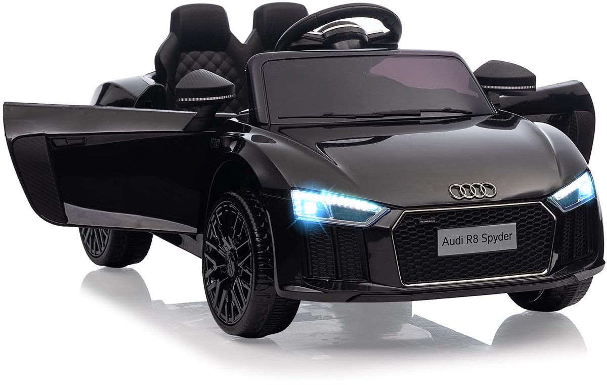 Danky Elektrische Kinderauto Audi R8 Spyder 6V– Officieel Gelicentieerd Accuvoertuig met Afstandsbediening – 2WD Dual Motor 25W×2, Kunststof & Metaal, 2 Accu's 4,5AH, tot 5 km/u – Zwart Speelgoedaccuvoertuig kopen online