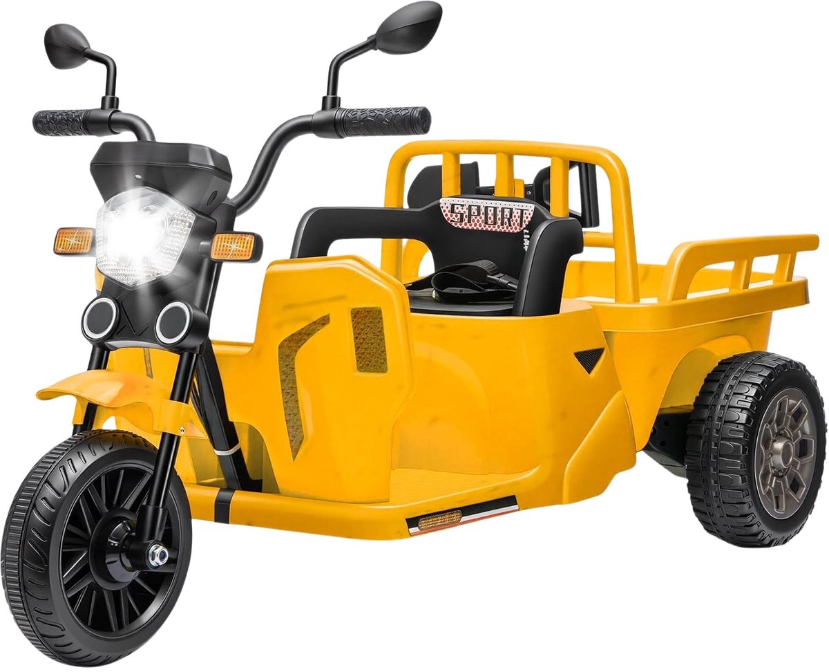 Danky Motor - Elektrische Kindermotor 12V - Geel - Aanhanger & Schep - Afstandsbediening - Bluetooth & LED - 3-6j Speelgoedaccuvoertuig kopen online
