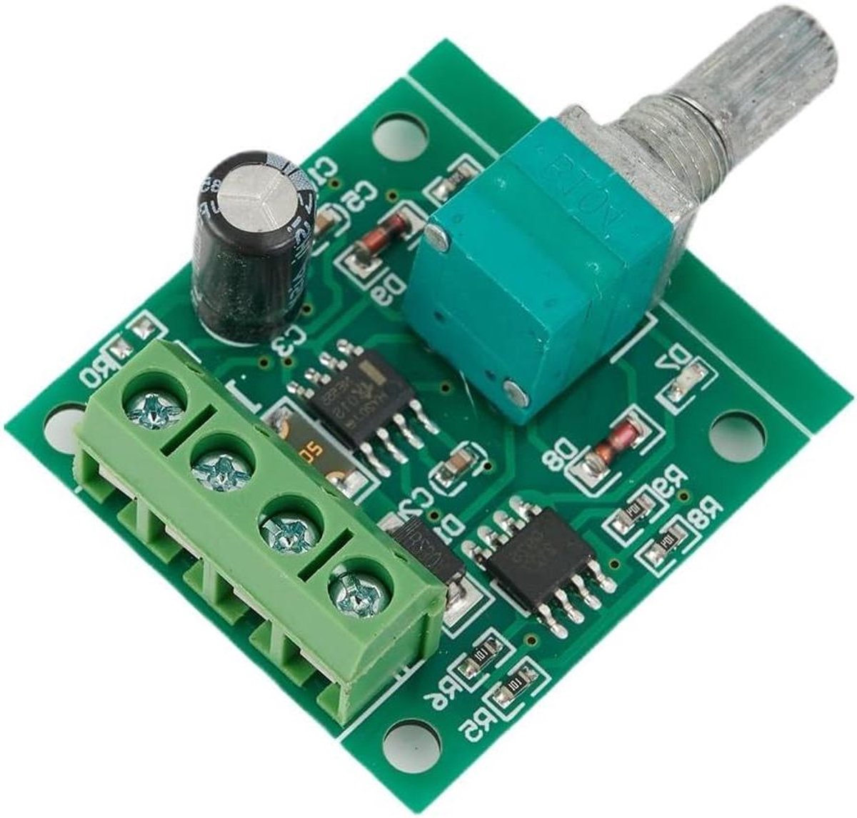 dc motor controller regelmodule motoren aanpassen brede voltage range 2a stroom groen