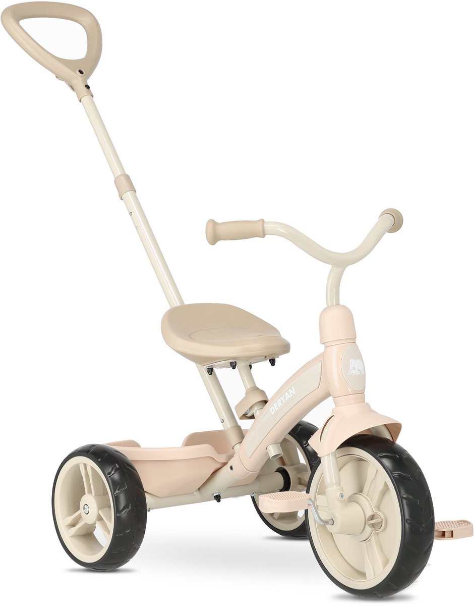 Deryan Driewieler met Duwstang - 4-in-1 Peuterfiets - Beige Driewieler kopen online