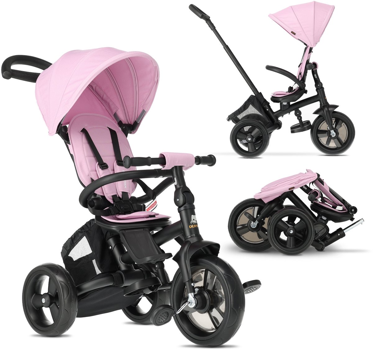Deryan Explorer Driewieler - Duwstang - Opvouwbaar met Mandje - Roze Driewieler kopen online