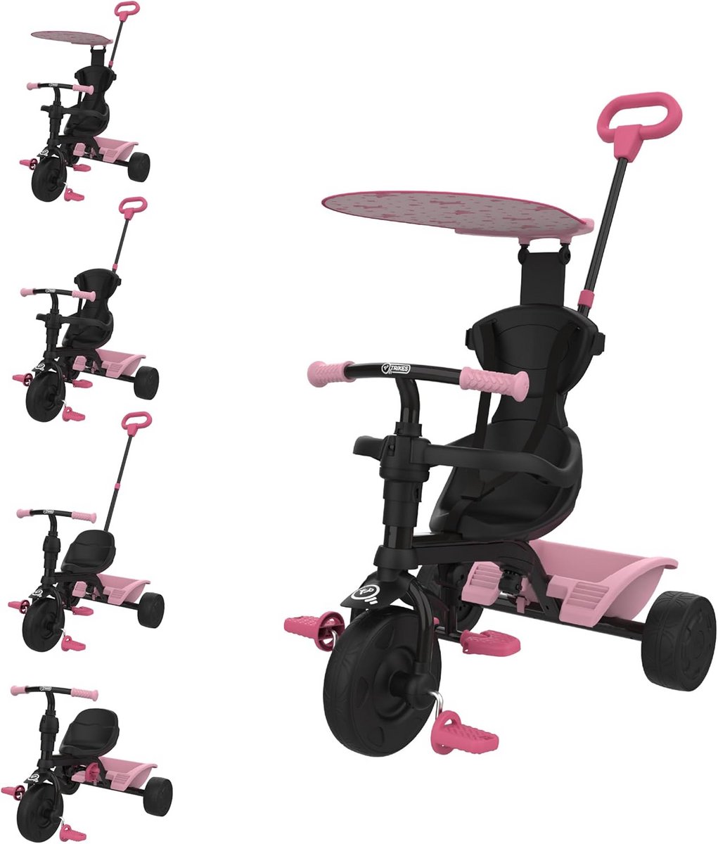 driewieler 4 in 1 kinderdriewieler kind ontwikkeling schaalbaar en verstelbaar 885 x 48 x 101 cm roze