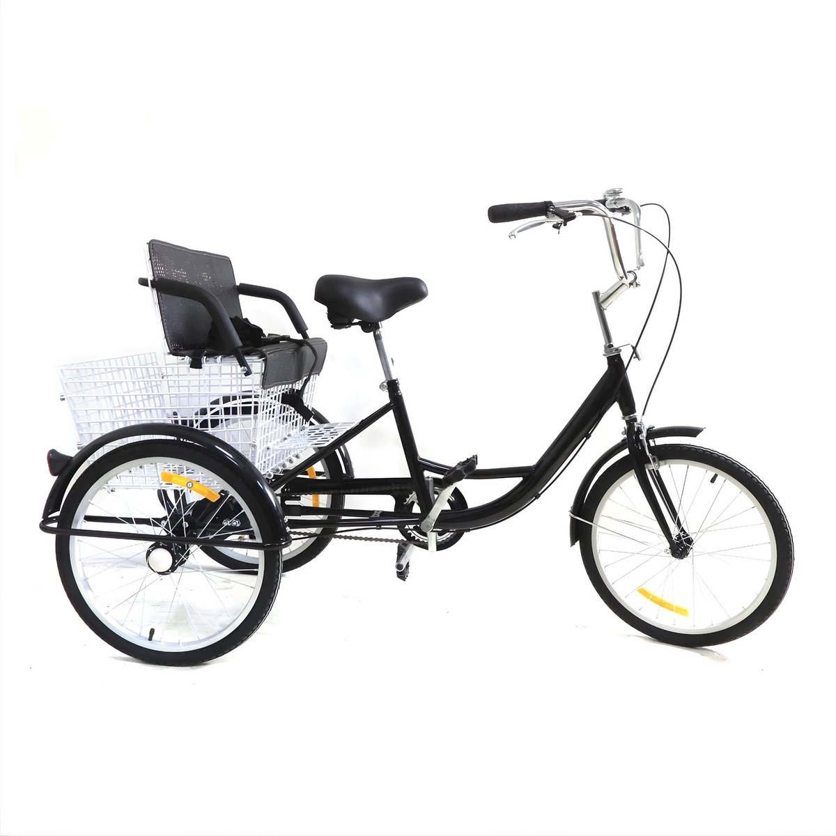 driewieler fiets 50 8cm met mand en kinderzitje voor volwassenen en kind zwart s