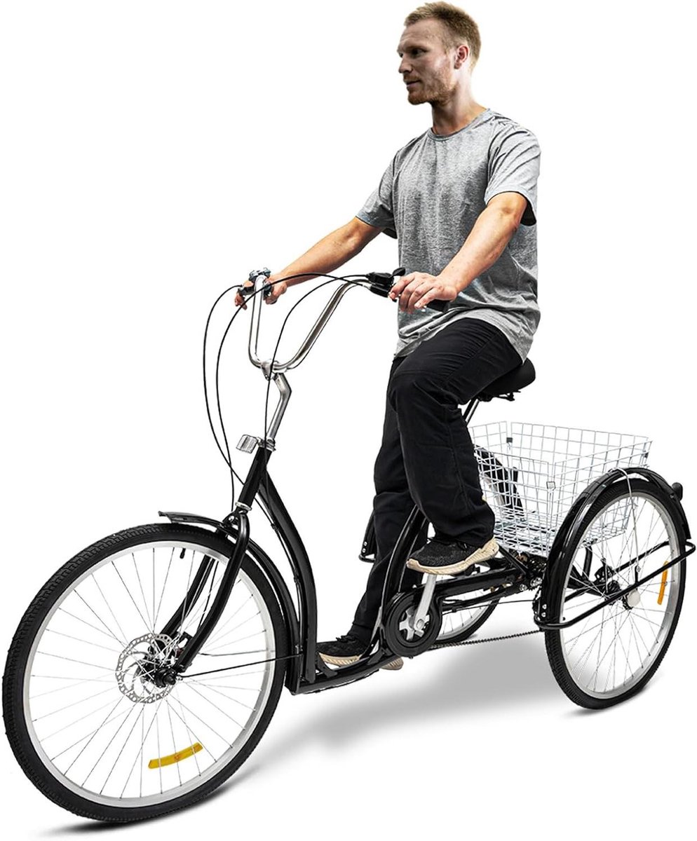 driewieler fiets volwassen trike boodschappen vervoeren zes versnellingen 26 inch wielen zwart