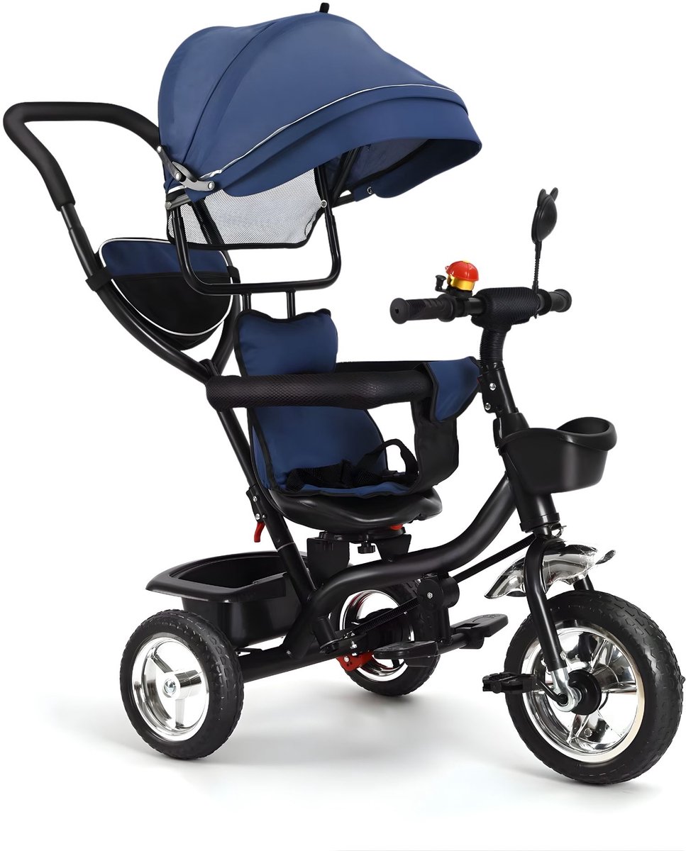 Driewieler Kinderfiets - Verstelbaar met Duwstang en Opbergmand - voor baby's en kinderen 1-5 jaar - Donkerblauw - Roze Driewieler kopen online