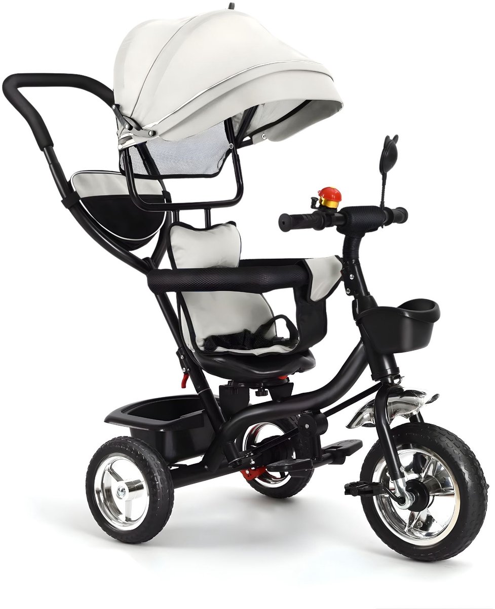 Driewieler Kinderfiets - Verstelbaar met Duwstang en Opbergmand - voor baby's en kinderen 1-5 jaar - Grijs - Rood Driewieler kopen online